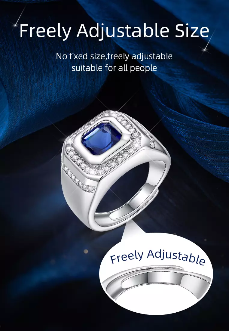 Cincin Pria Original Dilapisi Platinum Perhiasan Pria Tunangan Pernikahan Fashion Cincin Cowok blue