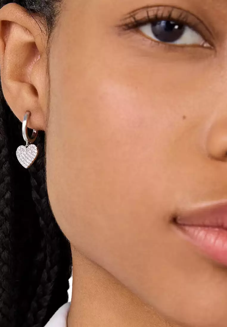 Yours Truly Pave Heart Drop Earrings - Silver o0r00153