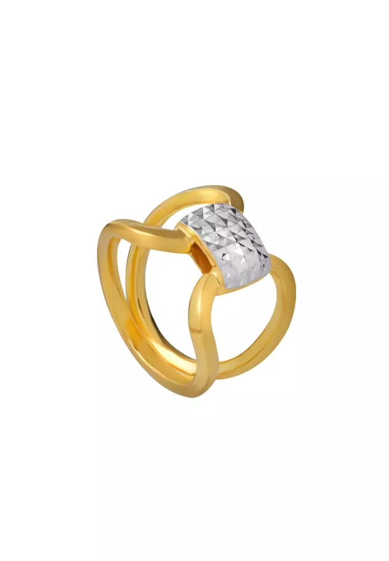 TOMEI Dual-Tone X-Shaped Ring, Yellow Gold 916