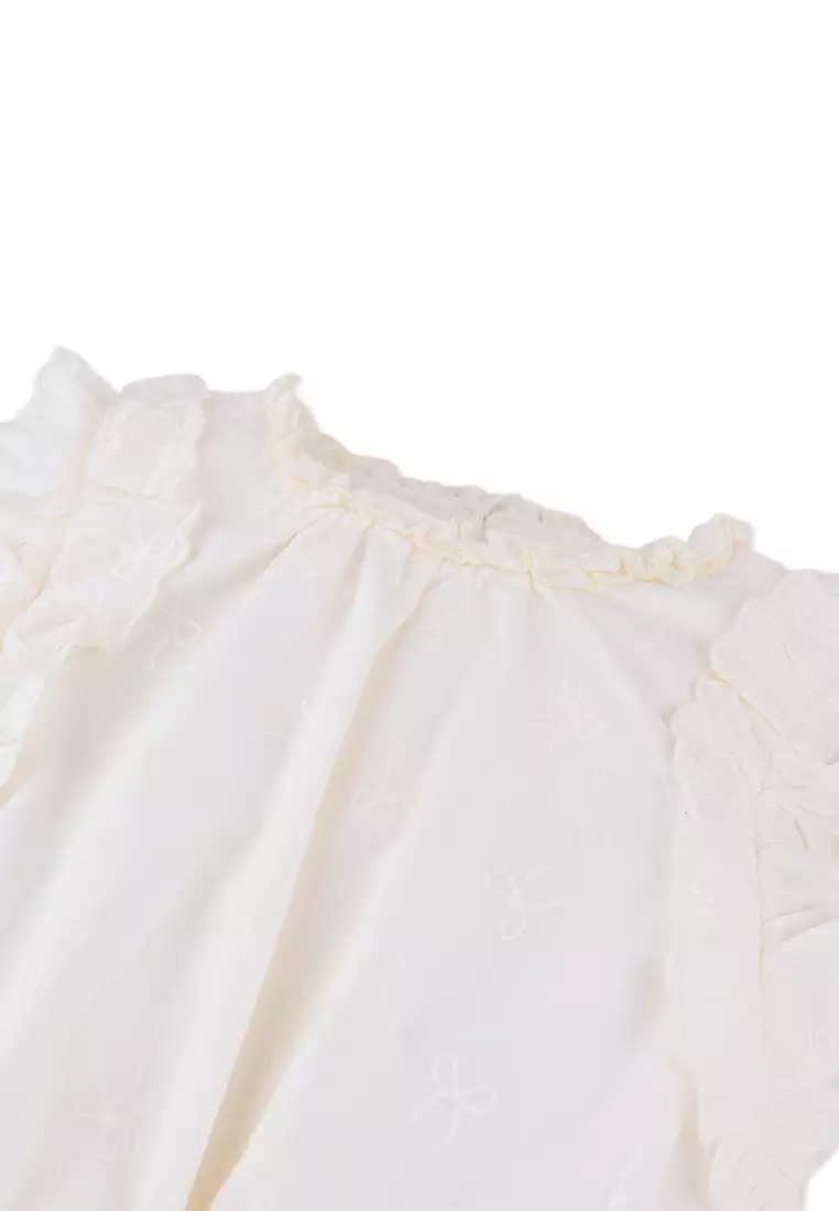 Carmela All-Over Bow Embroidered Top with Ruffles
