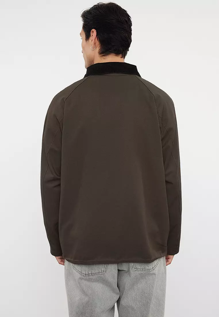 Brown Regular Fit Velvet Collar Detailed Unisex Seasonal Coat Tmnaw25Mo00017