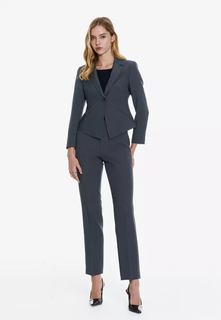 深灰色修身版西裝外套(可機洗)