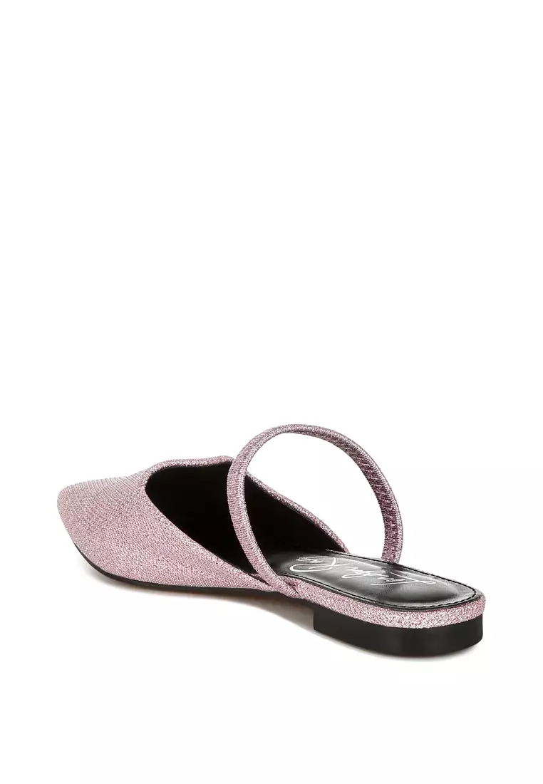 Sandal Datar Kulit Imitasi Glitter Warna Pink