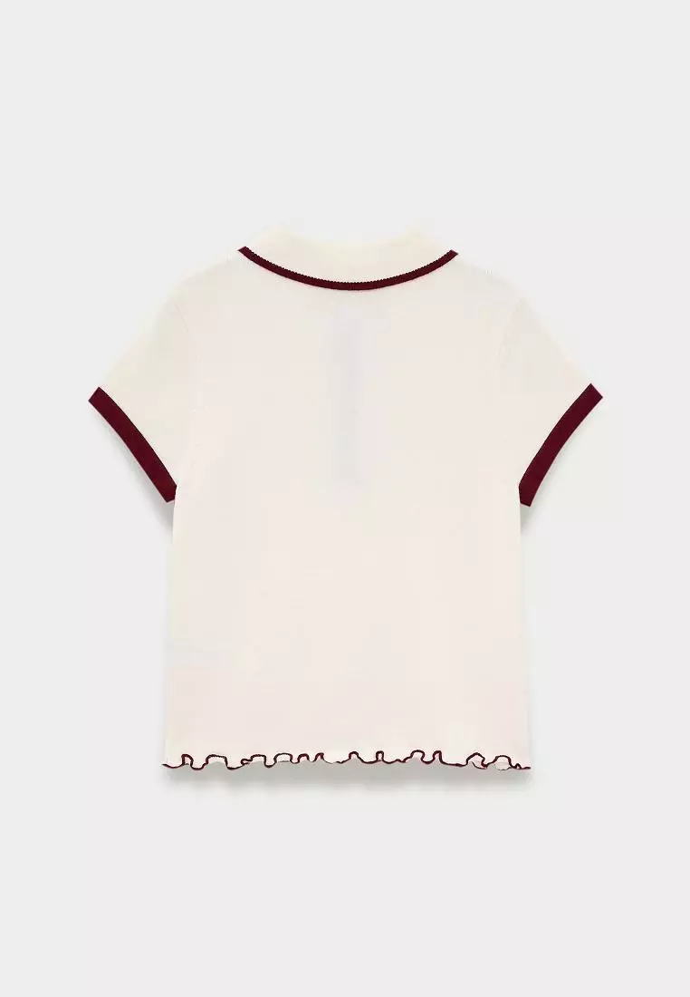 Contrast Trim Ruffle Top