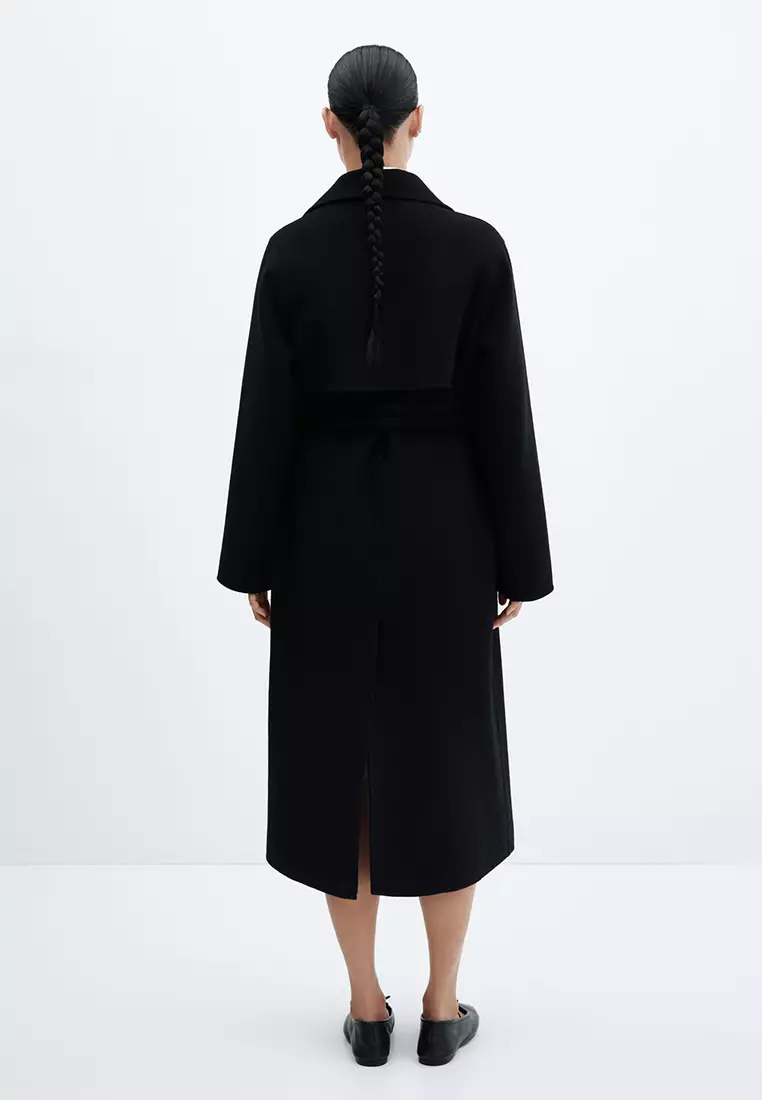 Mango belted shop long wool coat