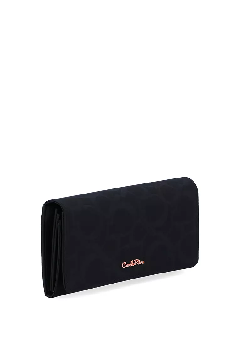 Black Carlo GEO Nylon 2-Fold Long Wallet
