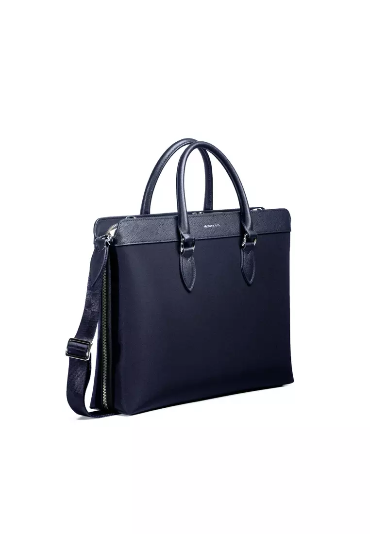 Alpha Leather-Trimmed Briefcase (Navy)