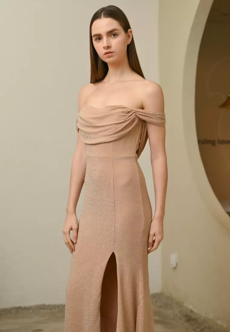 一字肩晚宴连衣裙
