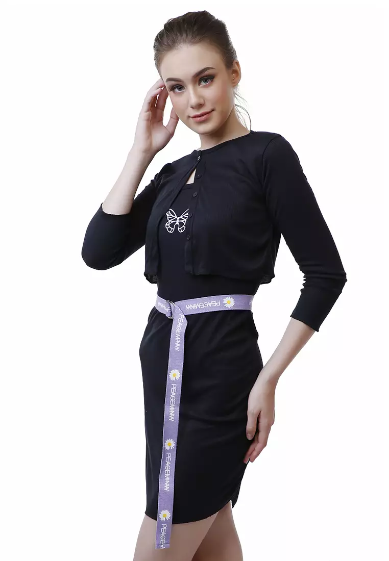 Hasina Aksesoris Fashion Ikat Pinggang Wanita Motif Bunga Casual Belt Material Canvas ORIGINAL - Purple