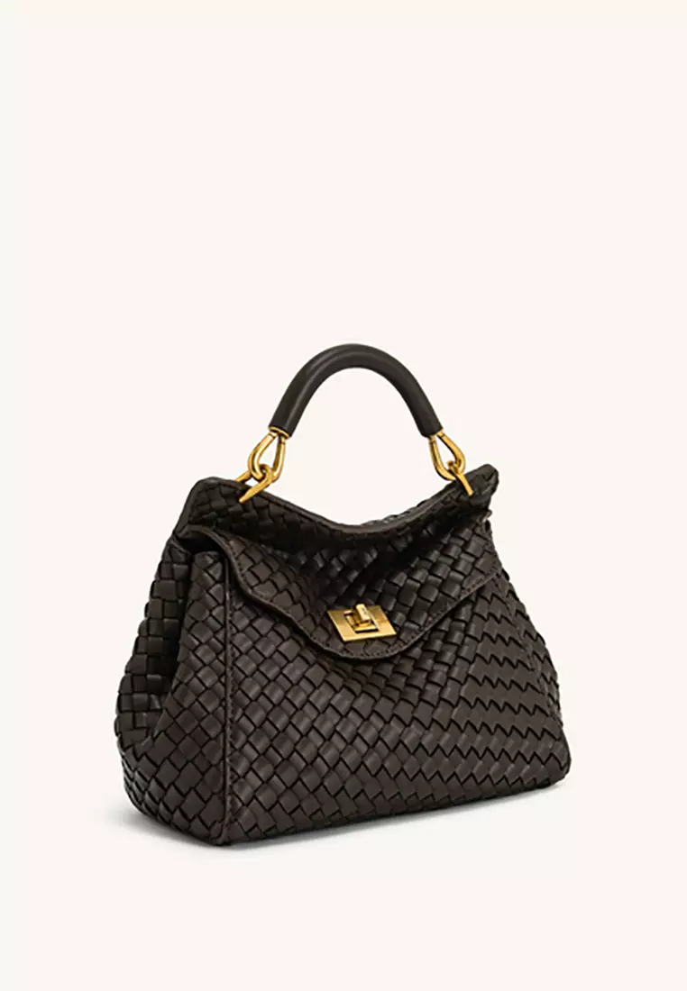 Lucia Classic Top Handle Woven Bag - Dark Brown