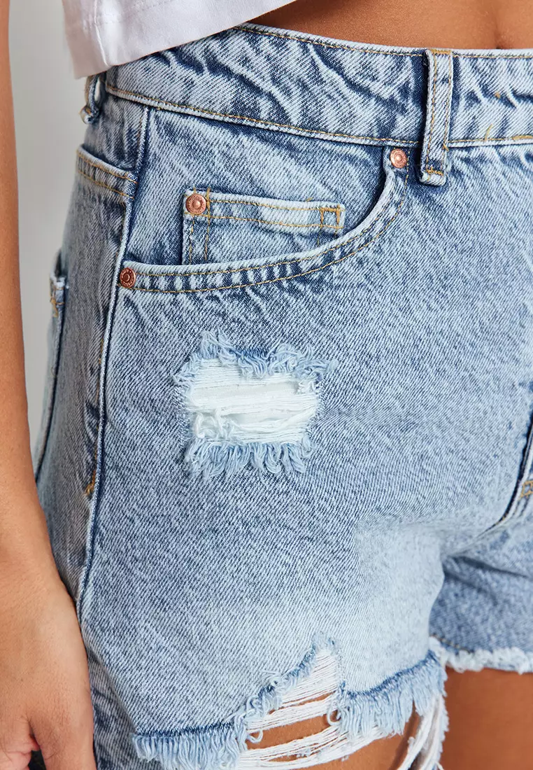 Ripped High Waist Denim Shorts