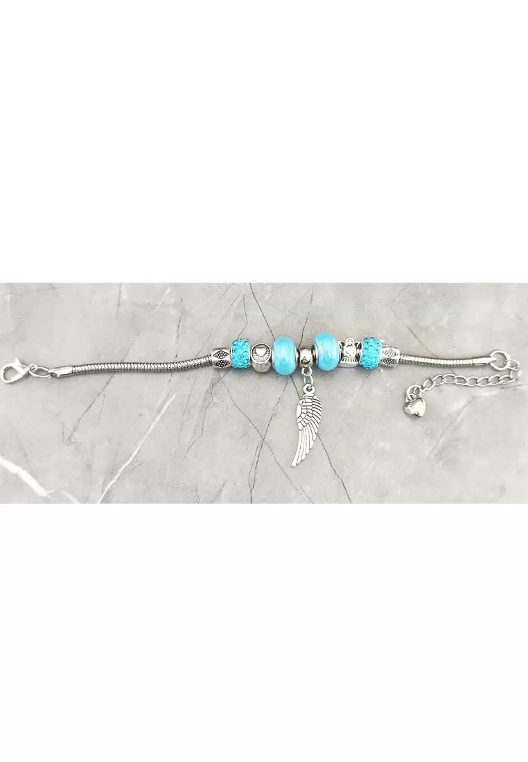 Accessories Wanita Feather Pomora Charm Bracelet Gelang Wanita Silver, Blue