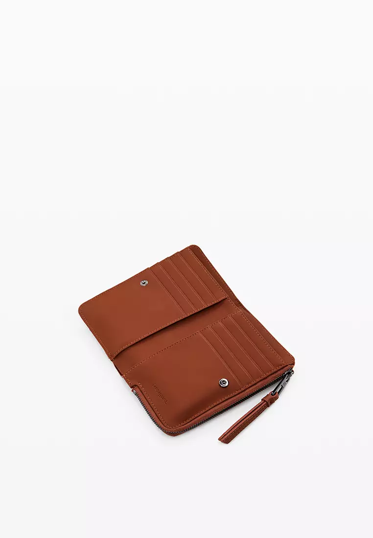 Medium embroidered faux leather wallet