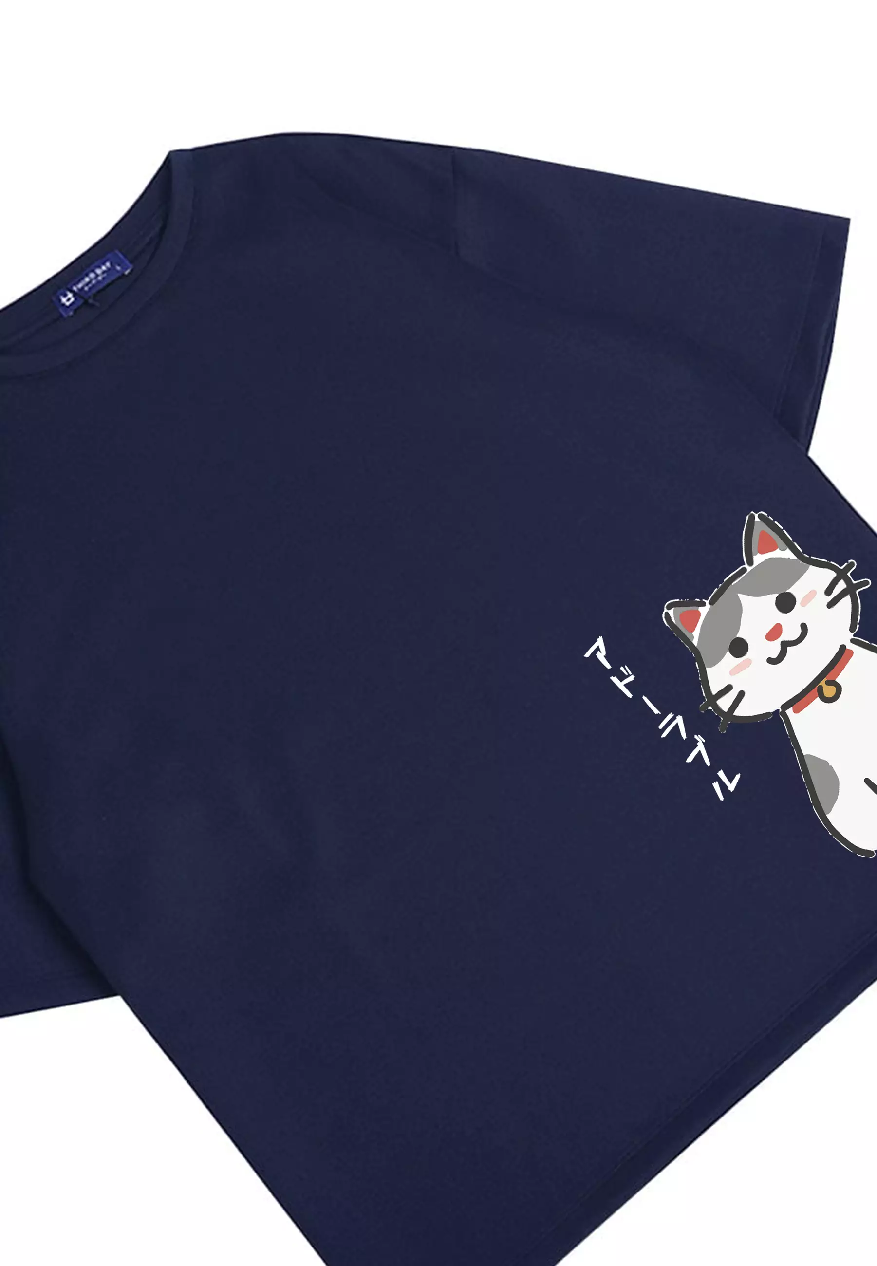 MTQ95 kaos oversize scuba bahan tebal versi couple "japan cat" navy