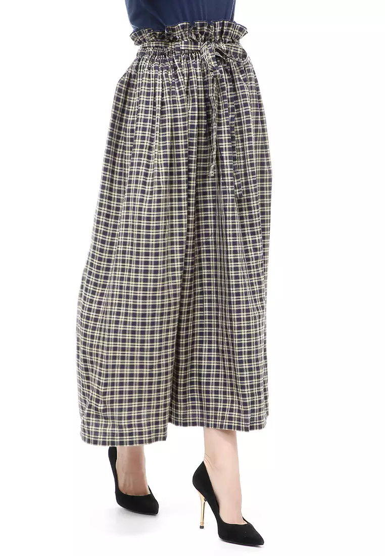 Amel Long Skirt Bawahan Wanita Motif Kotak-Kotak Regular Fit - D Blue