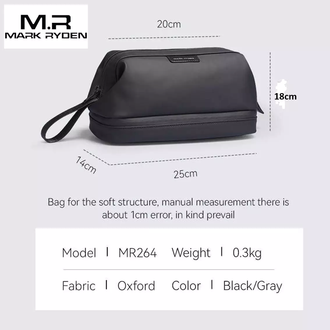 Mark Ryden MR264 Toiletry Bag Hanging Tas Organizer Travel Alat Mandi Anti Air-Grey