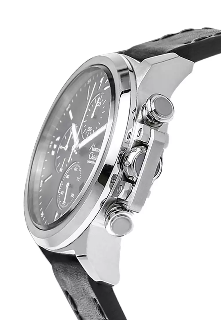 Alexandre Christie Jam Tangan Pria - Black Silver - Leather Strap - 6280 MCLSSBASL