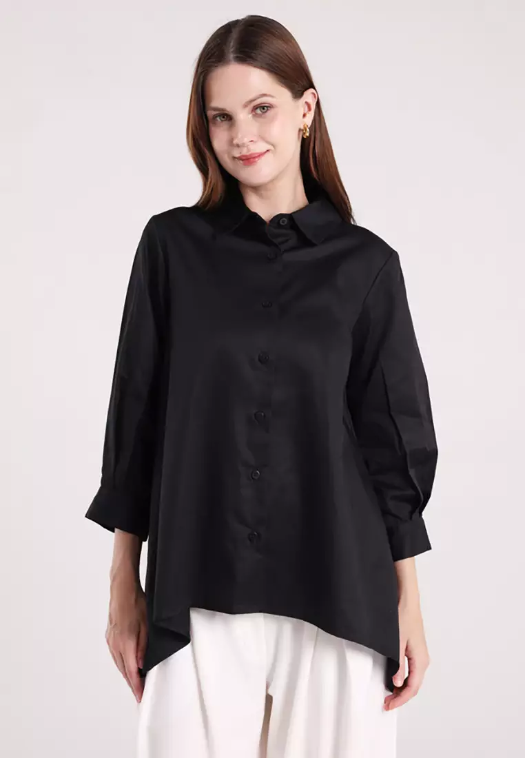Minimal x Devina Putri - Xaviera - Kemeja A Line - Black Colour Black