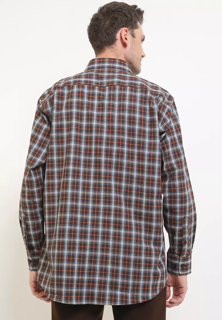 Kemeja Lengan Panjang Pierre Cardin Check Posto Kune - Grey Regular Casual