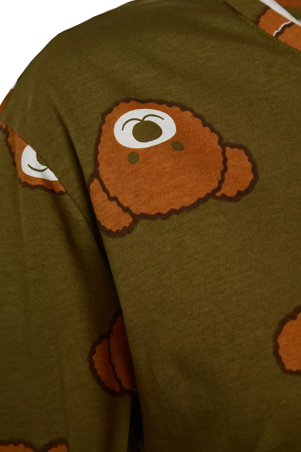 Khaki 100% Cotton Teddy Bear Patterned Knitted Pajama Set THMAW23PT00514