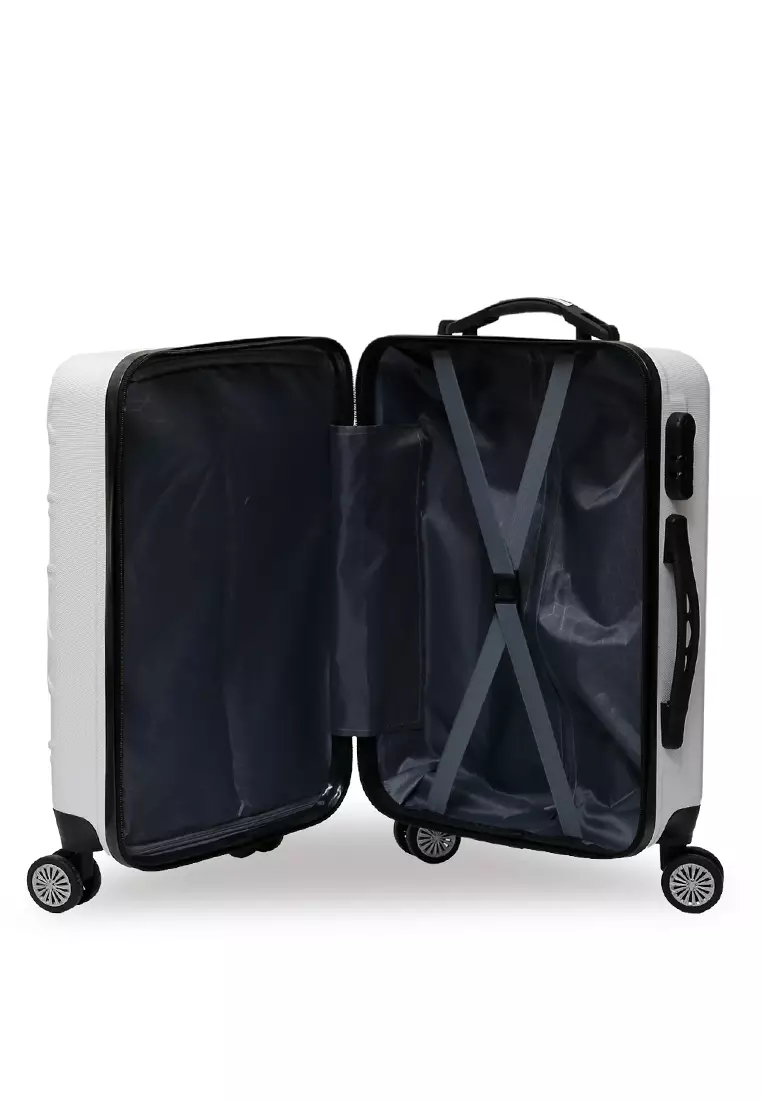 Carlton Koper Hardcase Desain Hexagon Size 20 Inch Suitcase Unisex with Rear Compartment Rubber Slot Material ABS+PVC Coated ORIGINAL - White