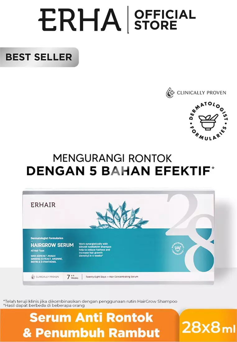 ERHA Erhair Hairgrow Serum 28X8Ml With Kopexil, Panax Ginseng Extract, Arginine, Biotin & D-Panthenol - Serum Penumbuh Rambut