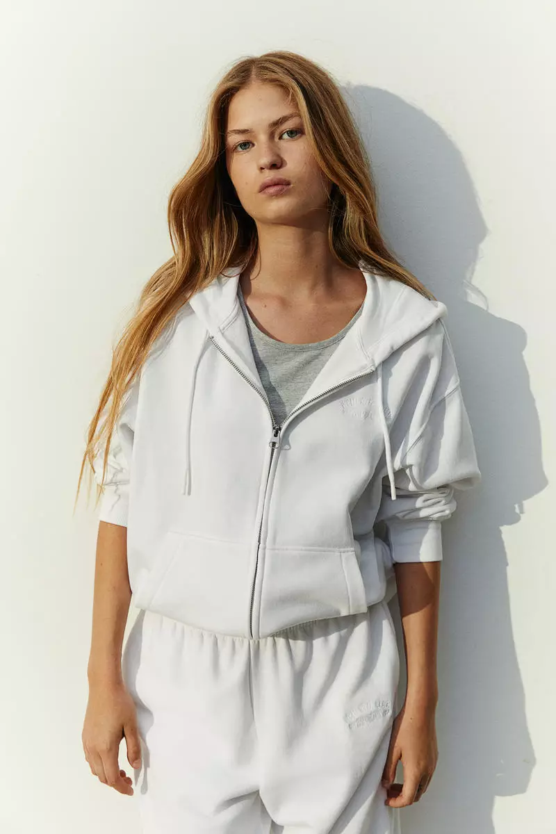 White zip shop through hoodie