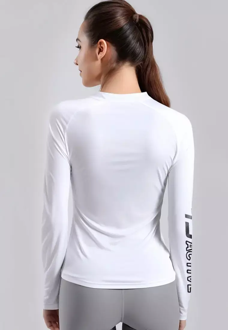 LSD14 baju lari wanita lengan panjang jersey stretch "td active outline" putih