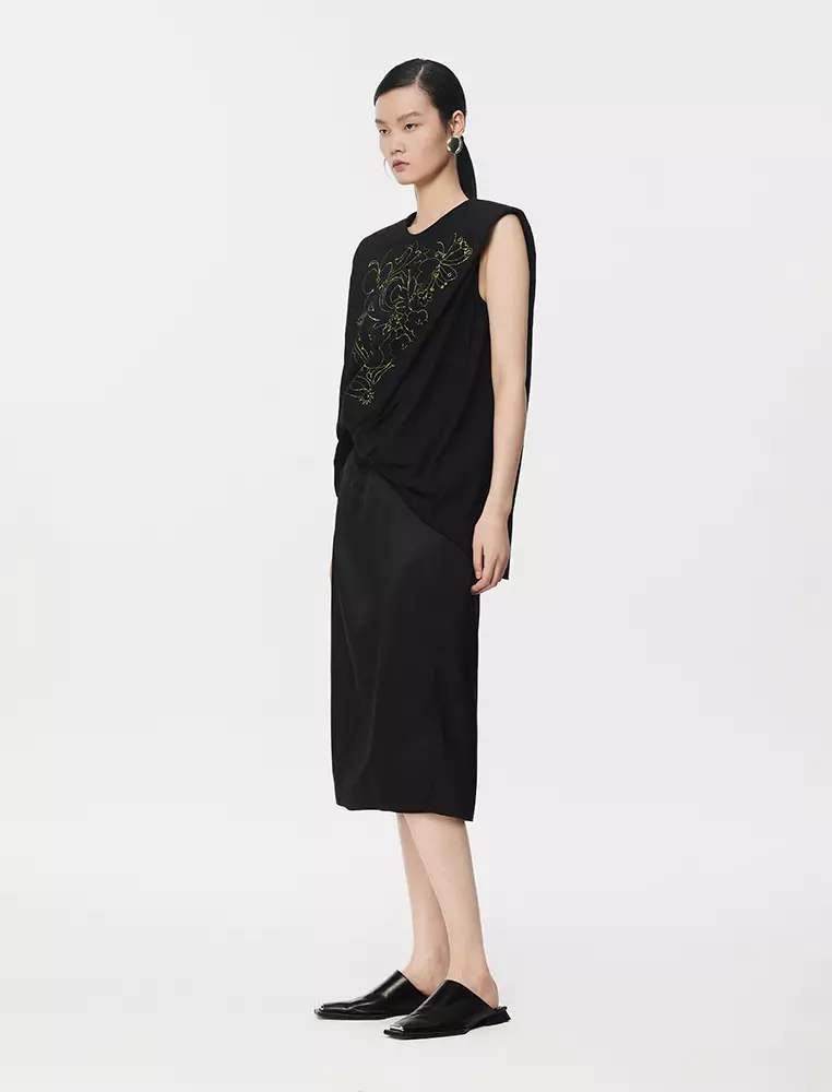 短款拼接無袖連衣裙