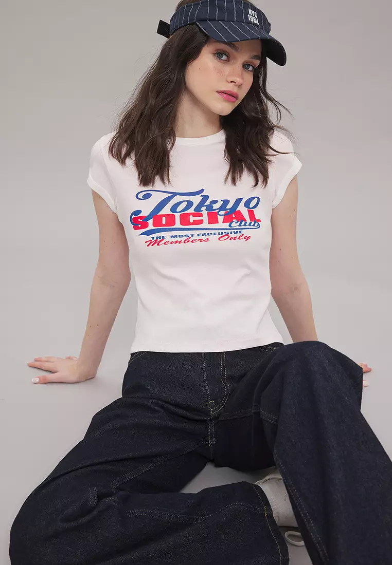 Pink Slogan Print Color Block Fitted Knitted T-Shirt