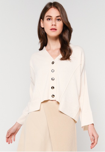 CK CALVIN KLEIN beige Recycled Cashmere Cropped Cardigan 29CA8AA31B443AGS_1
