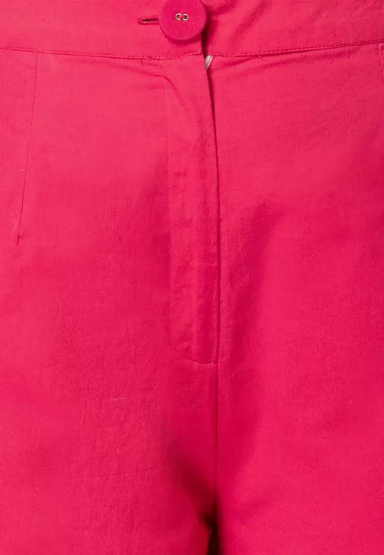 Hot Pink Buttoned Cotton Shirt And Pants Co-ord Set