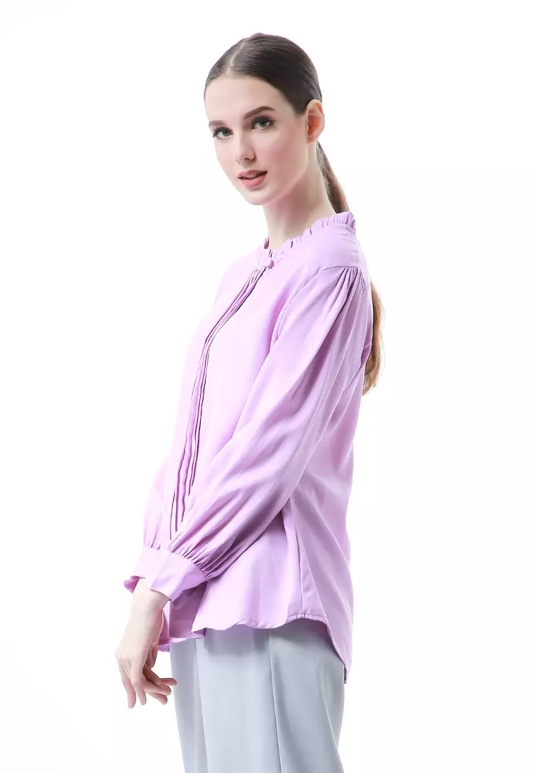 Vionka Kemeja Atasan Wanita Opnaisel Motif Polos - Lilac