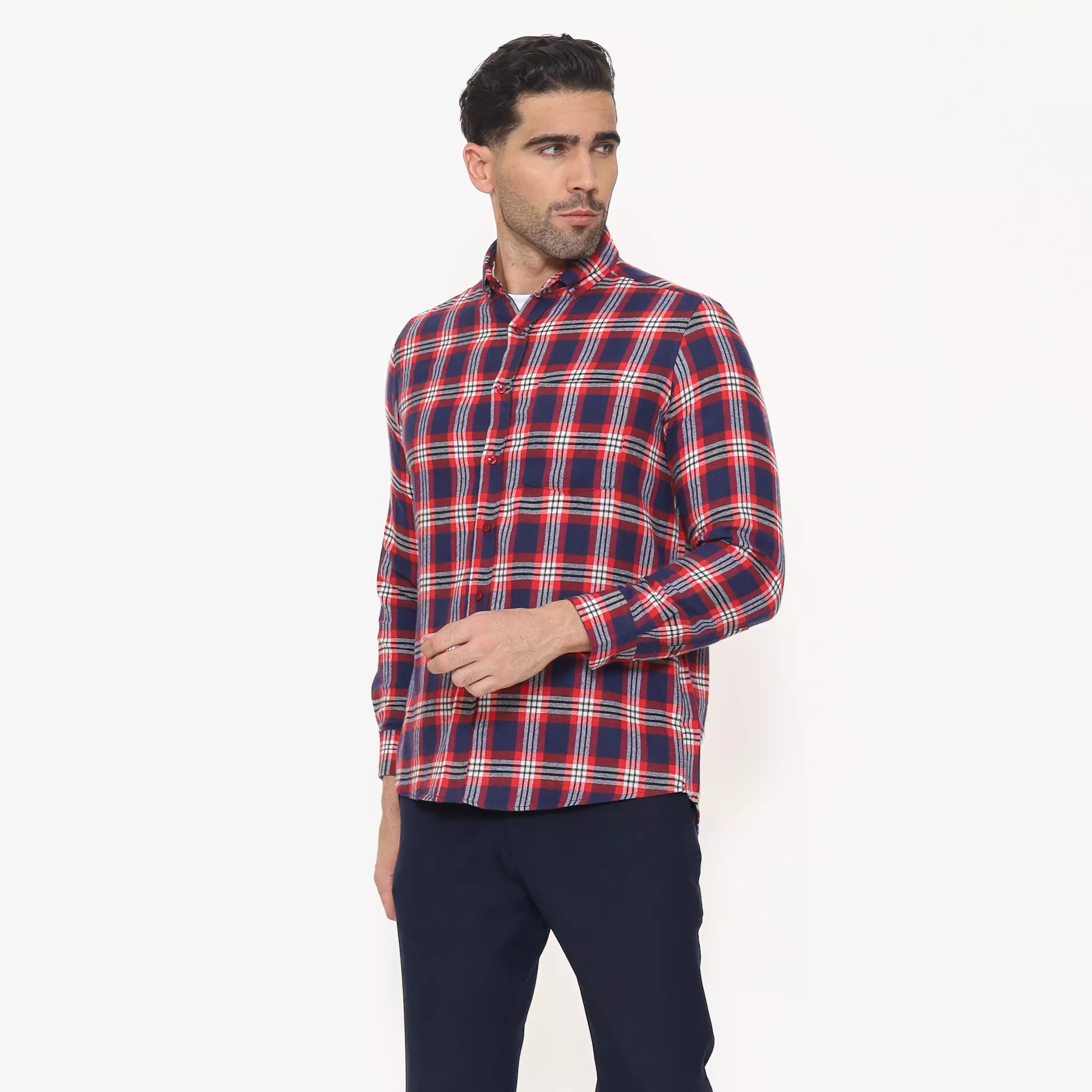 Schoeller Kemeja Flannel Pria Lengan Panjang Reguler Fit Kotak-Kotak Warna Red – Nyaman & Stylish