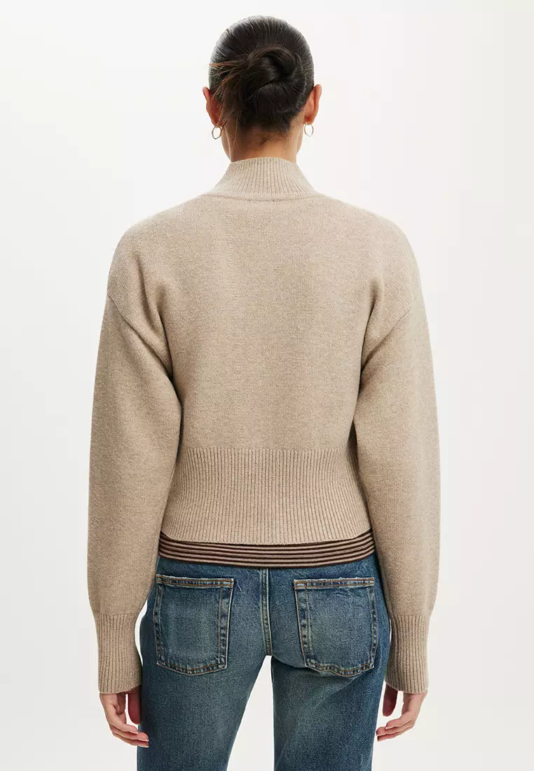 Lotus Cinched Zip Knit Sweatshirt