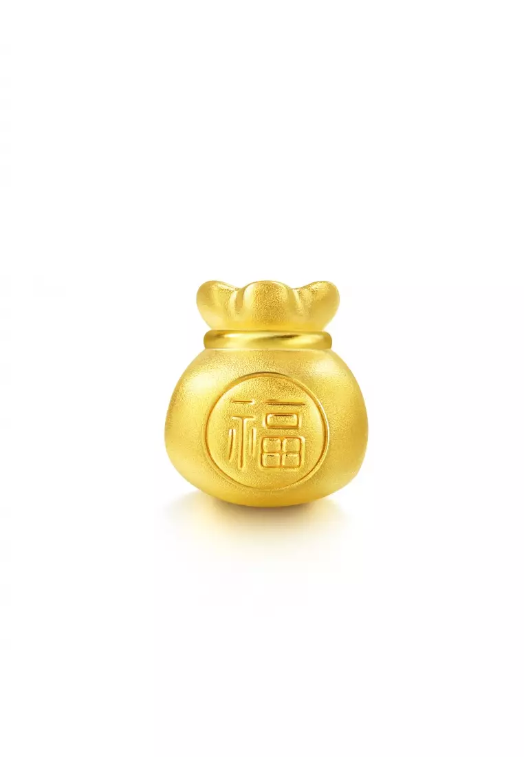 999 24K Solid Gold Cultural Blessings Auspicious Fortune Bag Charm 89197C (Bracelet not included)