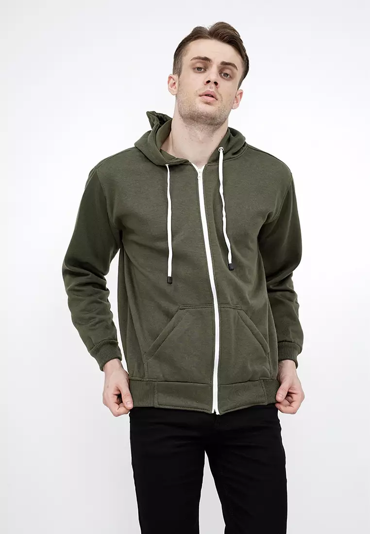 Jaket Polos Hoodie Zipper Sweater Warna hijau army