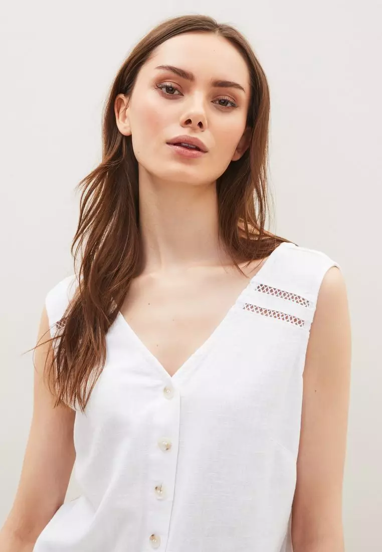 Buy NEXT Linen Blend Button Through Top 2024 Online ZALORA Singapore