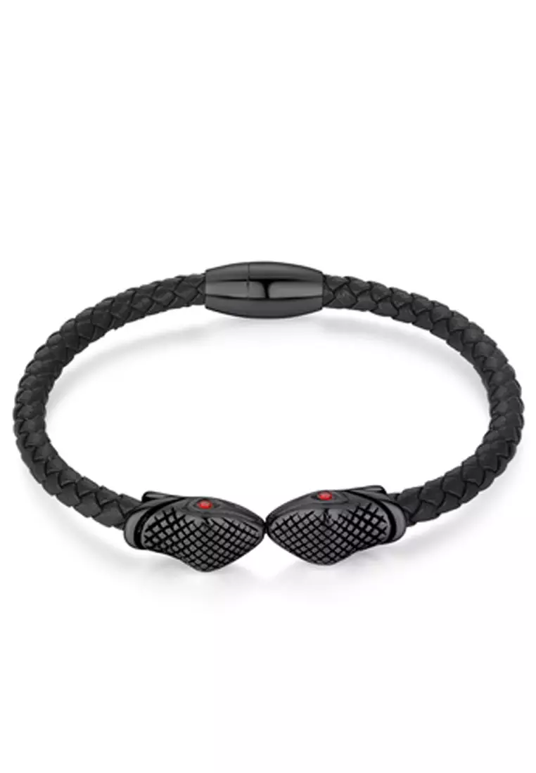 Mens black leather bracelet hot sale