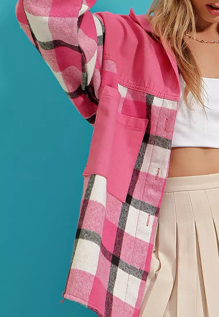 Jual Alacati Checkered Cachet Oversized Blocky Safari Jacket Shirt ...