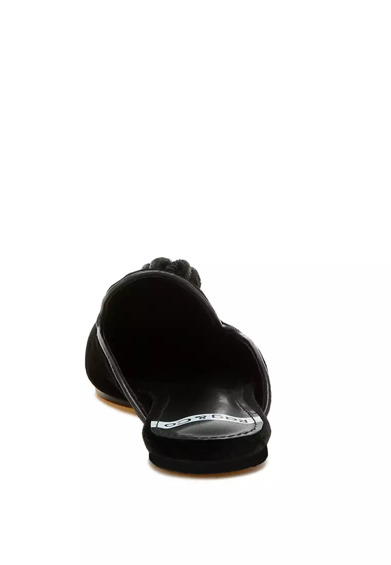 Tassel Detail Velvet Mules in Black