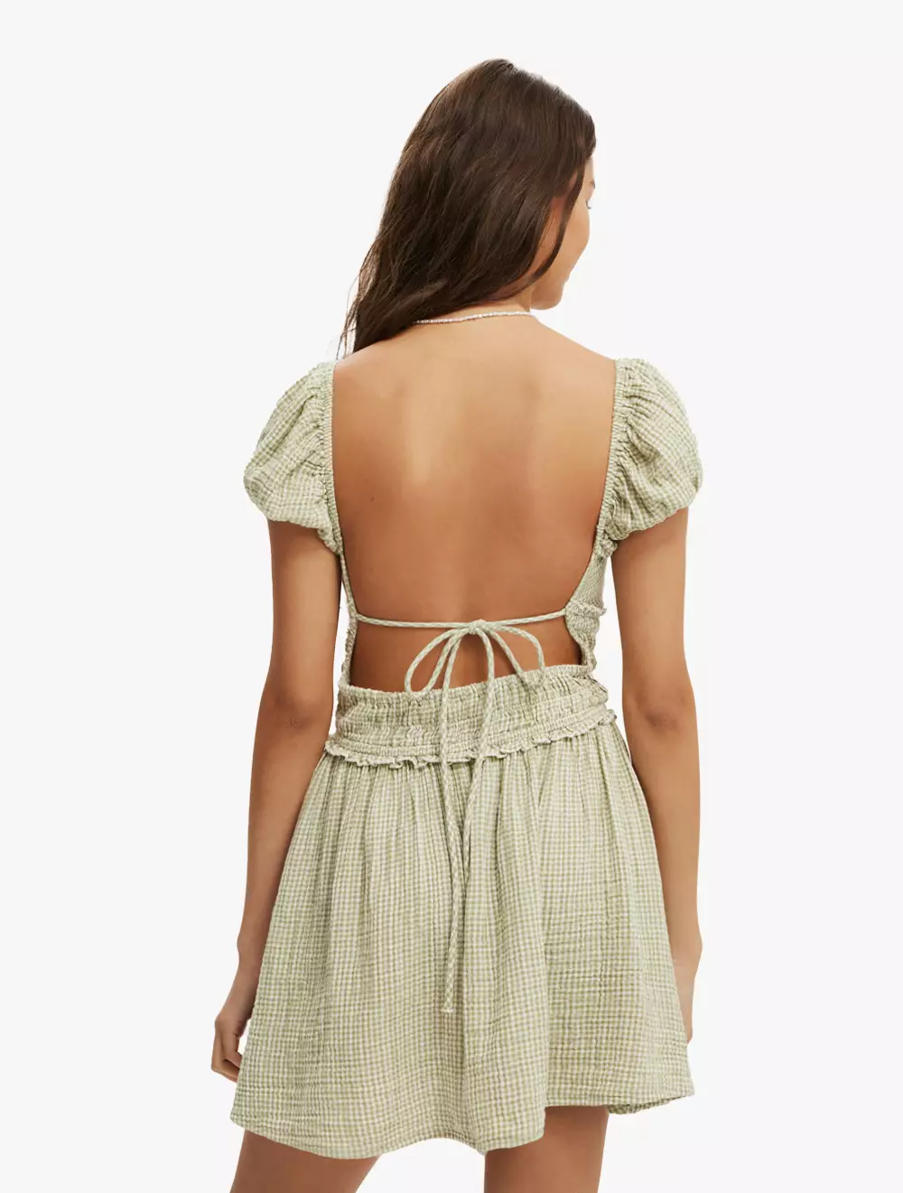 COTTON ON - DRESSES - CHARLIE OPEN BACK MINI SUNDRESS - ARTICHOKE GINGHAM