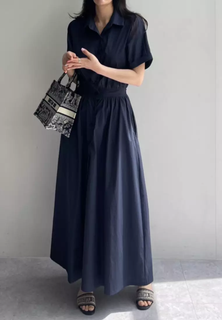 Elegant collar-style single-breasted dress CA25091911BK