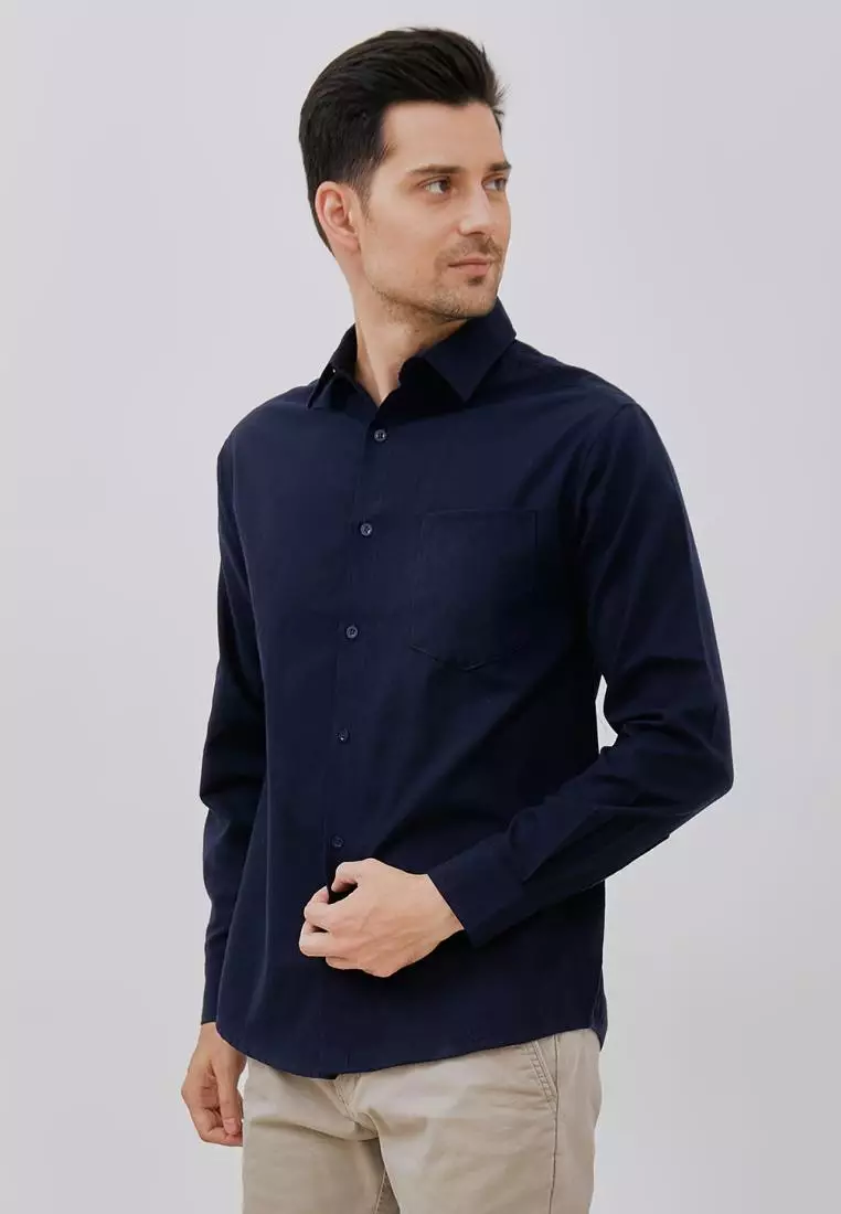 Paulmay Kemeja Pria Reguler Fit Oxford Navy Shirts