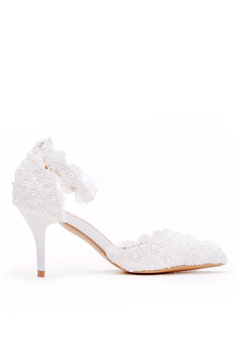 VANSA Pearl Lace Evening and Bridal Shoes VSW-P09