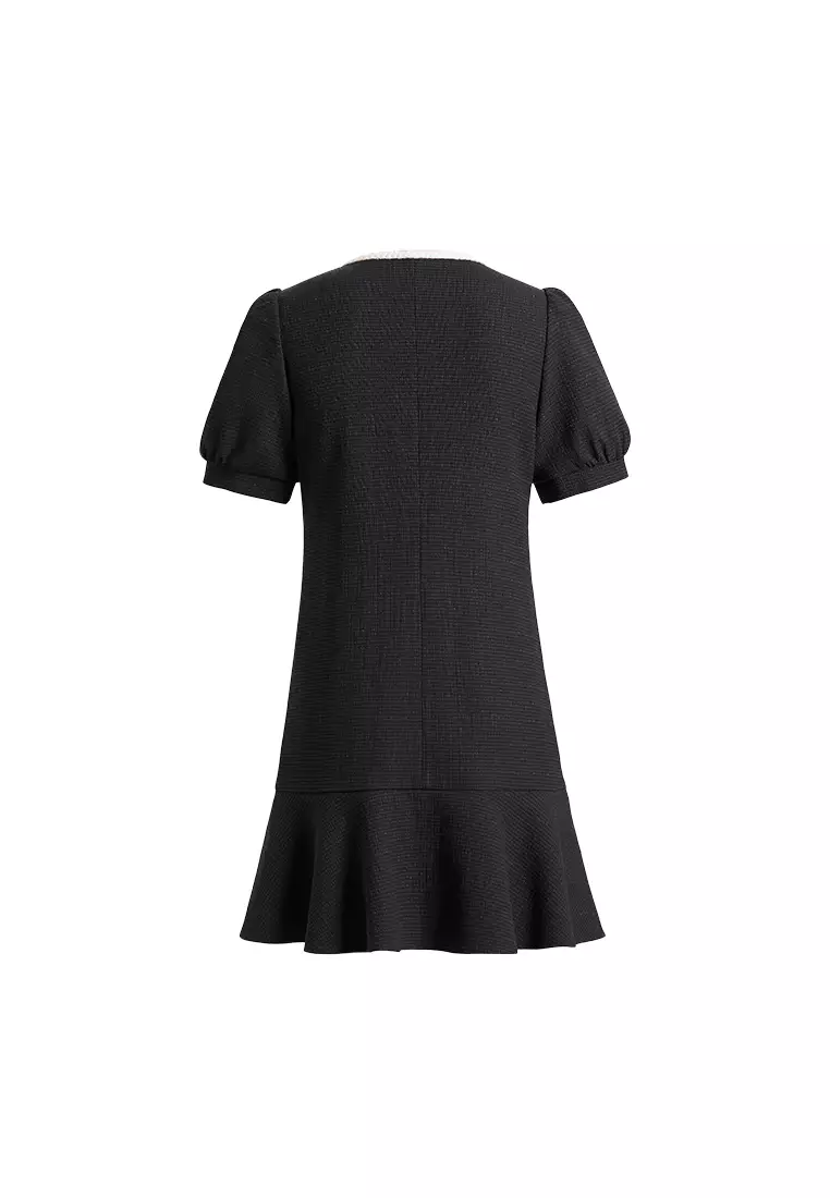 Puff Sleeve V-Neck Button Down Knitted Dress