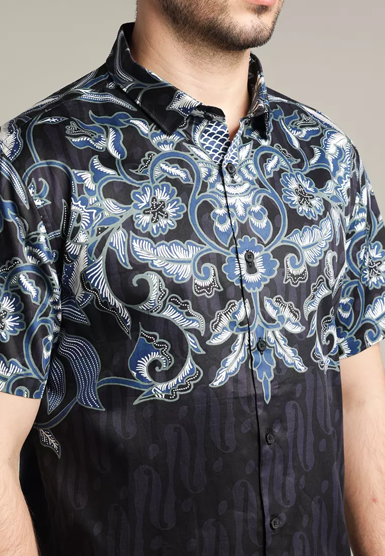 MOC - Kemeja Batik Pria Lengan Pendek Indrayana - Black
