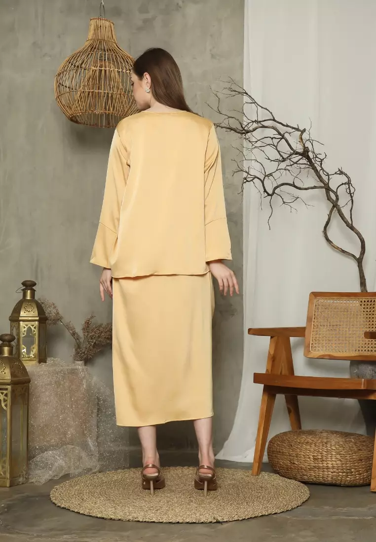 RINJANIE BATIK - Dress Batik Wanita - Set Rinjana - Yellow - Lena Series - OOTD - Satin Silk Premium