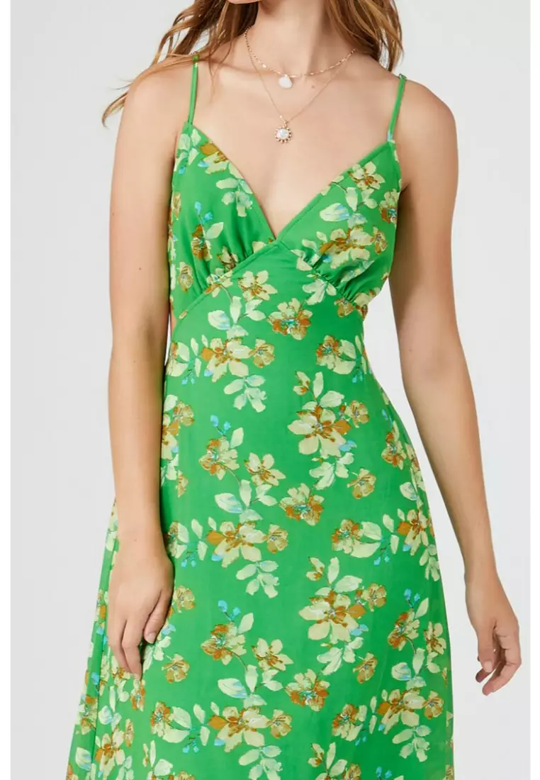 Green floral dress forever 21 clearance