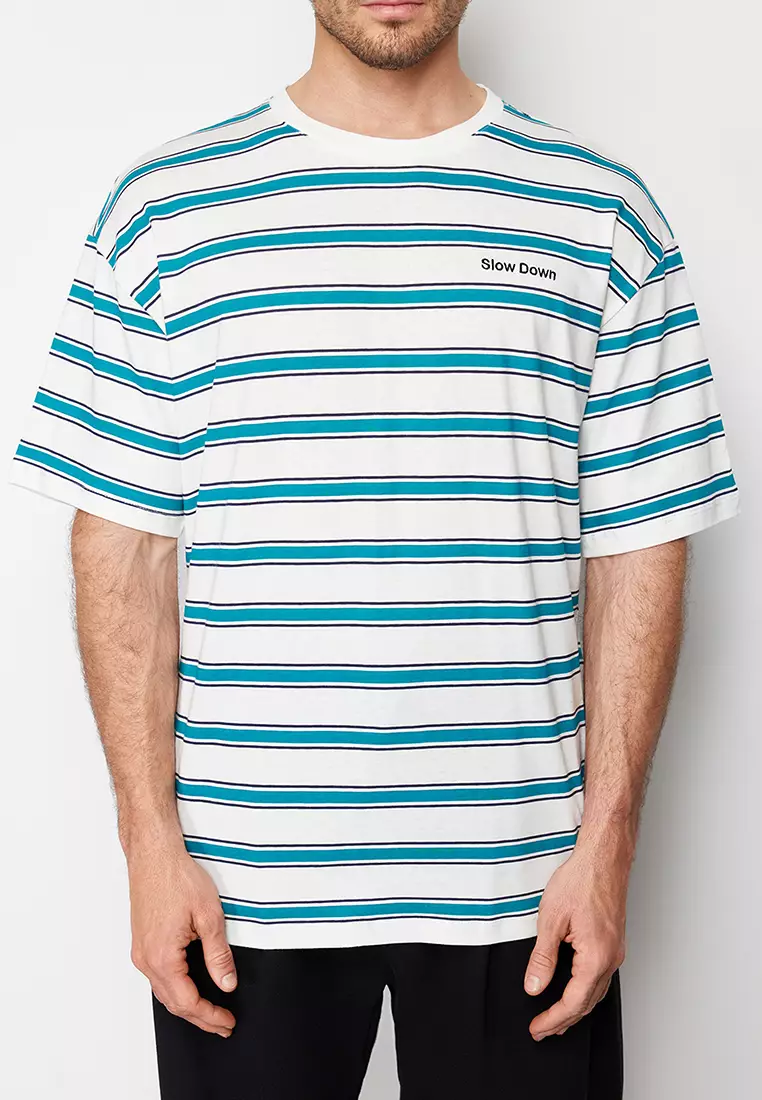 Guess stripe motif t shirt store
